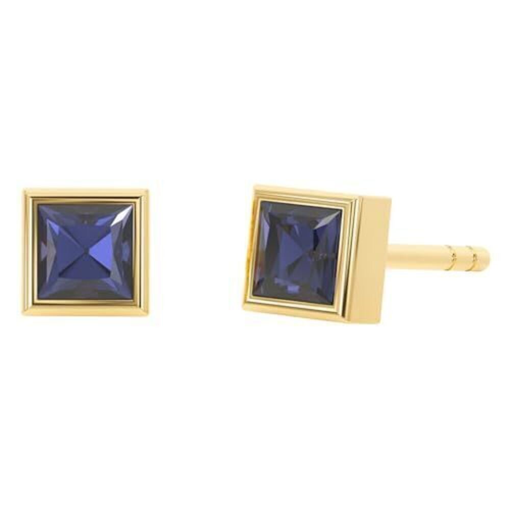 2429 Blue Sapphire Stud Earrings , Square Stud Earrings - Hypoallergenic